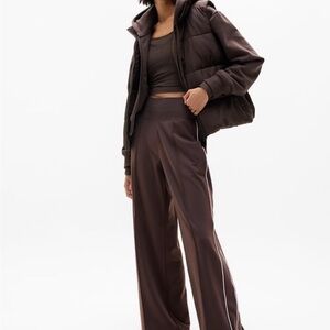 Athleta Venice Striped Track Pants Joggers Wide-Leg Large Petite EUC Brown